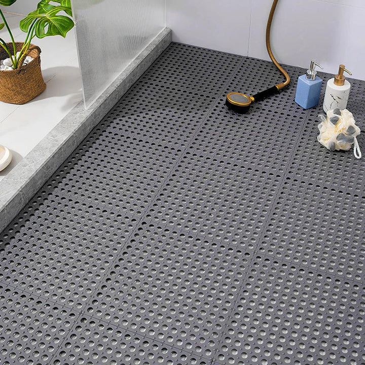 Non-slip shower mat set ensures bathroom safety; fast-drying, mold-resistant & hygienic.