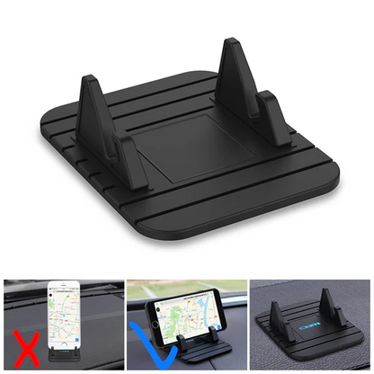 Universal non-slip car phone mount for secure dashboard holding, ideal for hands-free driving & GPS navigation.