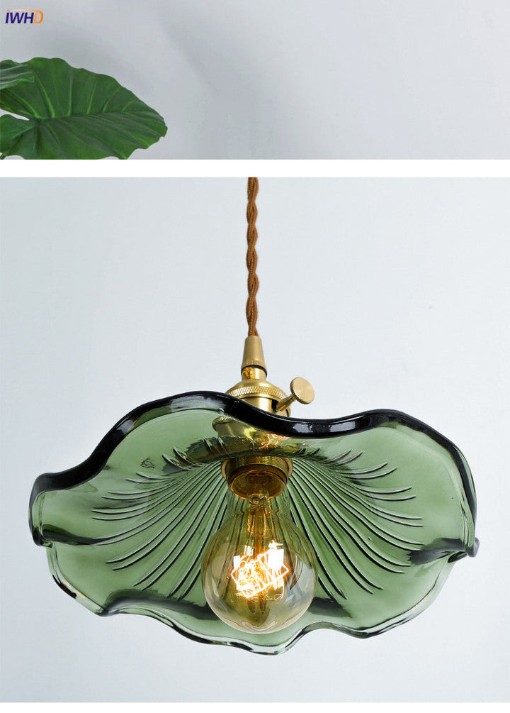 Nordic design LED ceiling lamp, blue glass & copper. Adds a modern touch to any living room.