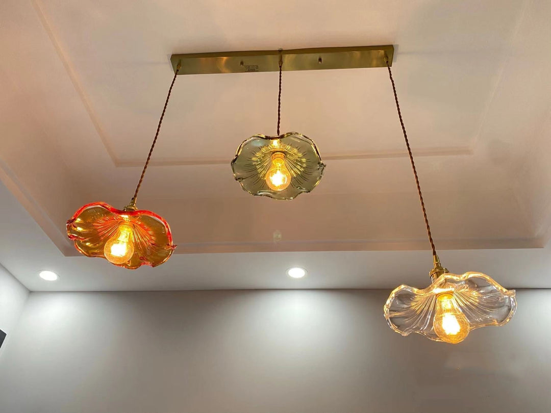 Elegant Nordic LED ceiling lamp with smoky glass & copper. Perfect for a minimalist bedroom.