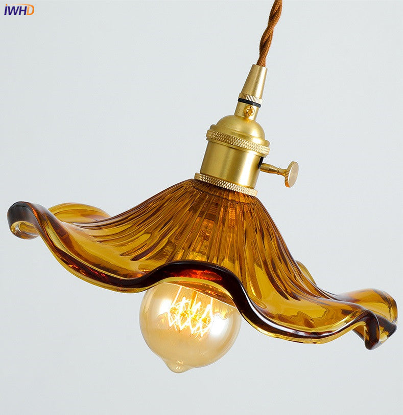 Minimalist Nordic LED light fixture with pink glass & copper. Chic home decor for bedroom or cafe.