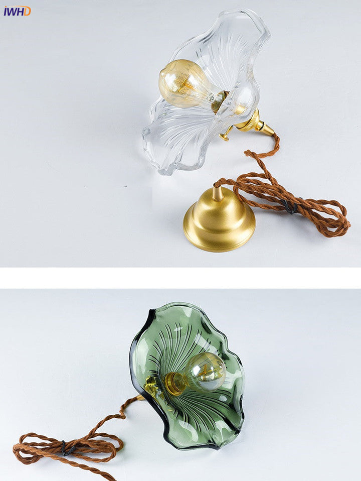 Warm glow Nordic LED hanging lamp, purple glass & copper. Ambiance for dining room or bar.