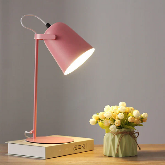 Nordic Macaron Iron Bucket Table Lamp, aesthetic modern home lighting for desks & bedrooms.