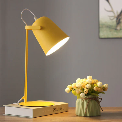 Elegant Macaron Iron Bucket Desk Lamp, ideal for modern Nordic bedside tables & ambient home decor.