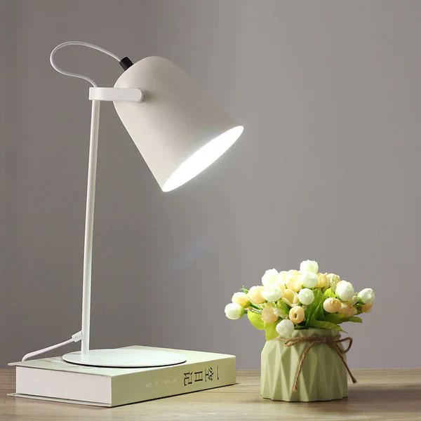 Vibrant Macaron color Iron Bucket Table Lamp, perfect modern Nordic desk or bedside ambient lighting.