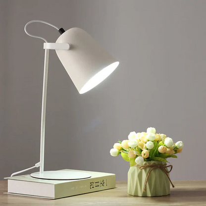 Vibrant Macaron color Iron Bucket Table Lamp, perfect modern Nordic desk or bedside ambient lighting.