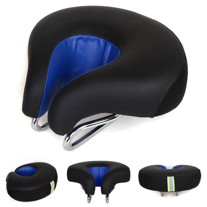 Nose-less bicycle saddle for mountain bikes, offering pressure relief and enhanced cycling comfort.