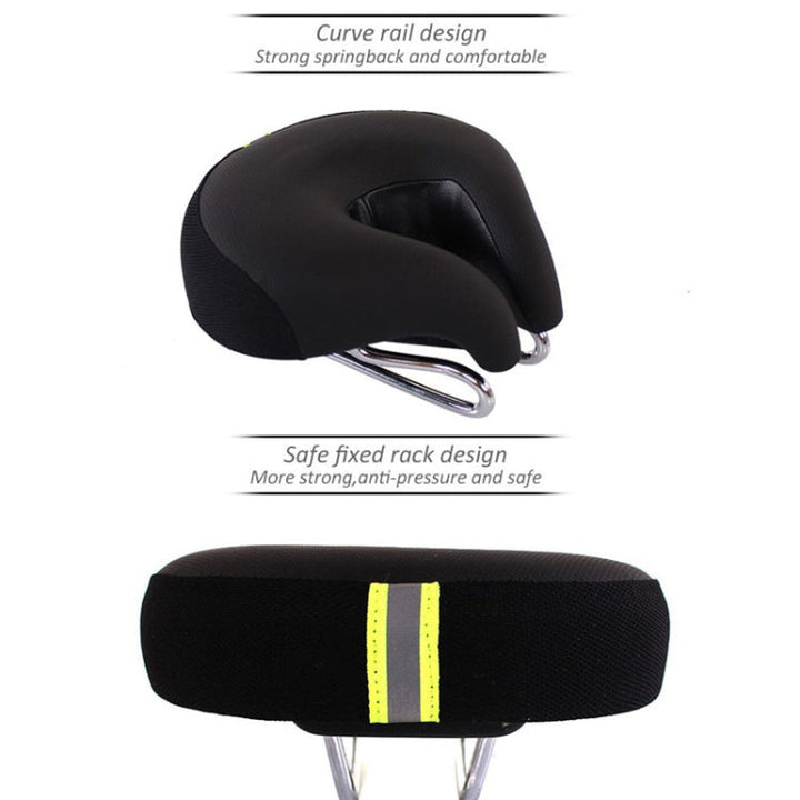 Padded unisex mountain bike seat, a nose-less cycling accessory providing superior comfort & pressure relief.