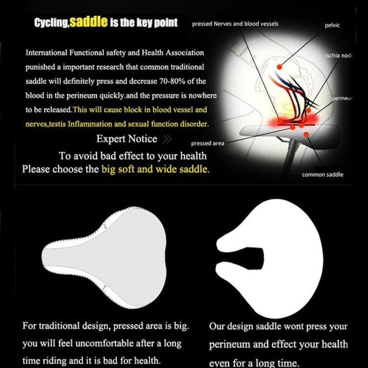 Soft padded nose-less bicycle saddle, a crucial cycling accessory for improved mountain bike comfort.
