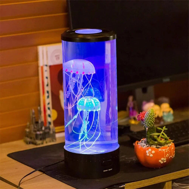 Decorative LED Jellyfish Lava Lamp, an OceanGlow unique gift, enhancing any room with tranquil ocean decor.
