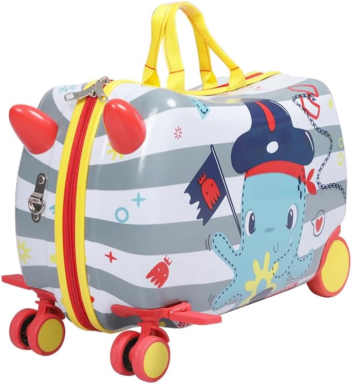 Octopus kids' 2-in-1 ride-on scooter suitcase, a fun children's travel bag with 360° wheels.
