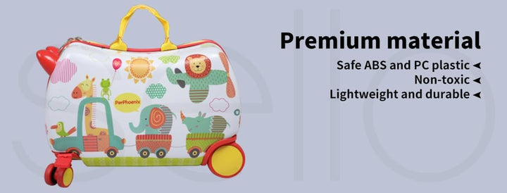 Durable kids' ride-on scooter suitcase, octopus design, 360° wheels, makes children's travel fun and easy.