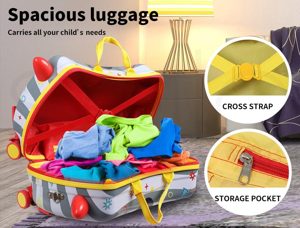 Child's octopus pattern scooter suitcase; unique ride-on luggage for kids' travel with smooth 360° wheels.