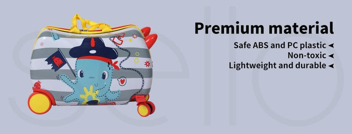 Kids' travel bag: octopus 2-in-1 ride-on scooter suitcase. Perfect carry-on luggage with 360° wheels.