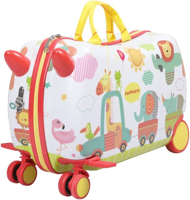 Octopus patterned kids' luggage, a versatile 2-in-1 ride-on scooter suitcase with 360-degree wheels.