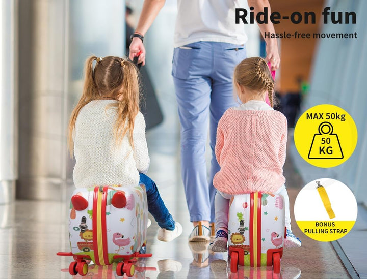 Unique octopus kids' ride-on luggage, a 2-in-1 scooter suitcase for children's travel with 360° mobility.