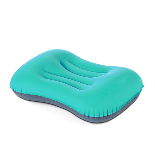 Orange inflatable camping pillow, compact & lightweight for outdoor adventures and neck support