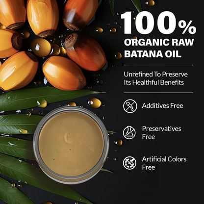 Hand applying natural Batana Oil to scalp for hair growth, scalp treatment & repairing damaged, weak hair.