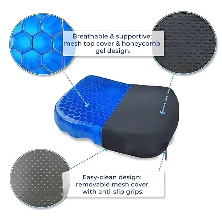 Posture correction gel seat cushion for all-day sitting comfort & back pain management.