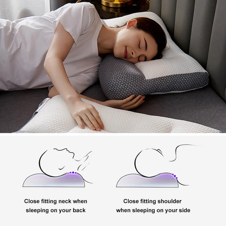 Comfortable orthopedic neck pillow designed for optimal neck support, improving sleep quality & reducing pain.
