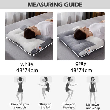 Health-focused orthopedic neck pillow, promoting spinal alignment & pain relief for deeper, more restorative sleep.