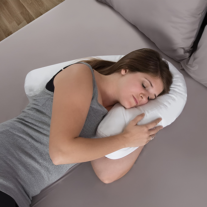 Orthopedic side sleeper pillow with ear hole for ultimate comfort, providing neck & back pain relief & fibromyalgia support.