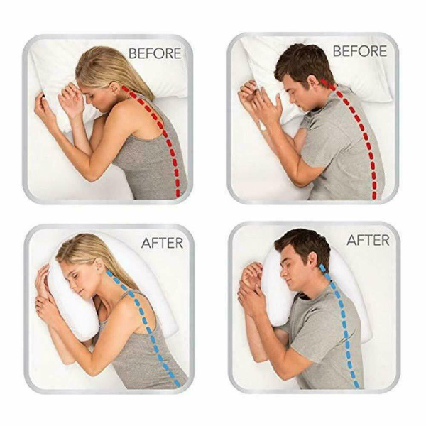 Ergonomic orthopedic pillow for side sleepers, featuring ear hole. Supports neck/back, aids fibromyalgia & arthritis comfort.