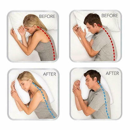 Ergonomic orthopedic pillow for side sleepers, featuring ear hole. Supports neck/back, aids fibromyalgia & arthritis comfort.