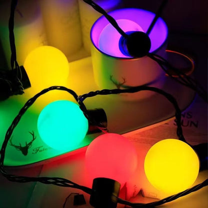 Solar LED globe lights, waterproof outdoor string for camping and garden illumination