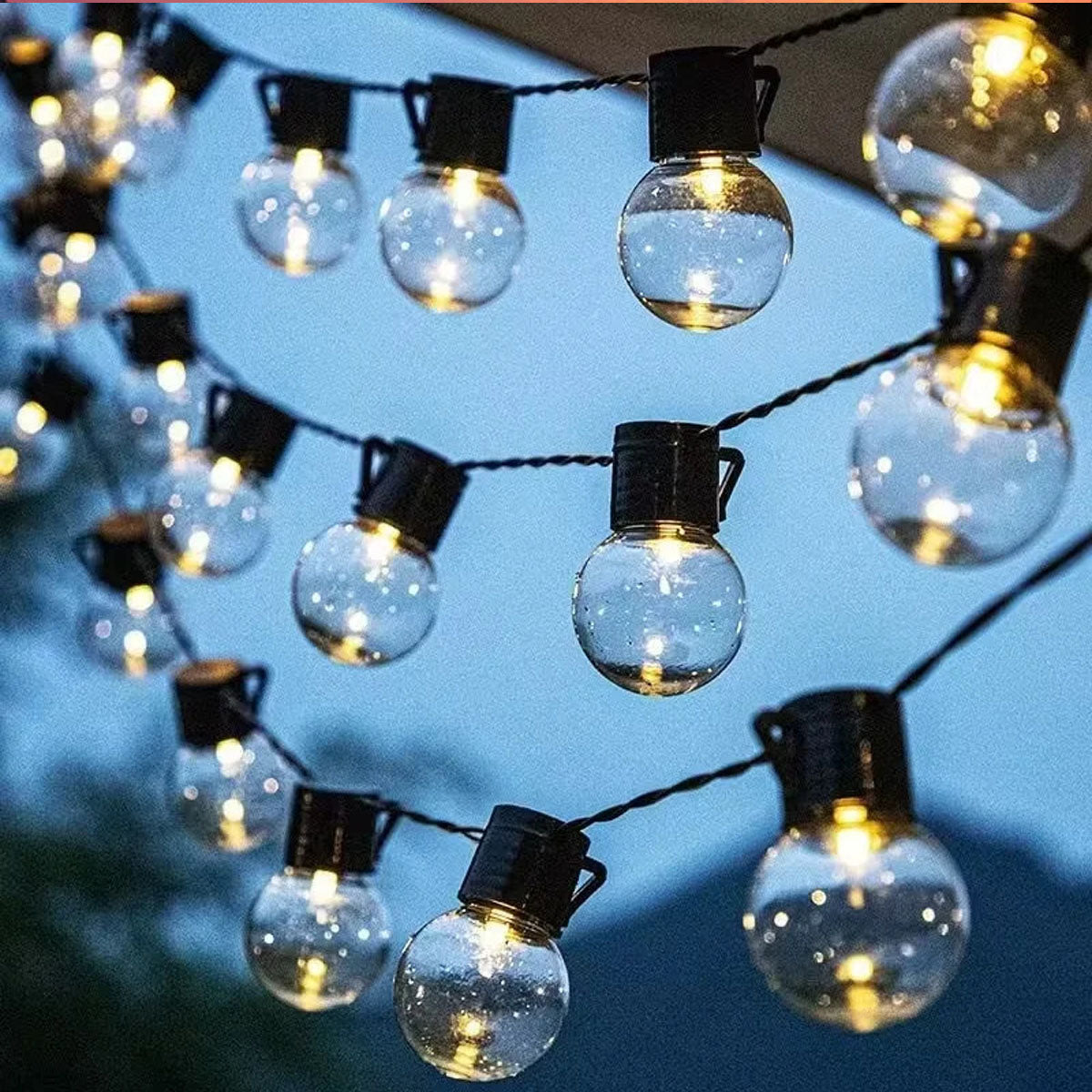 Waterproof LED decorative string lights with globe bulbs for camping and outdoor living