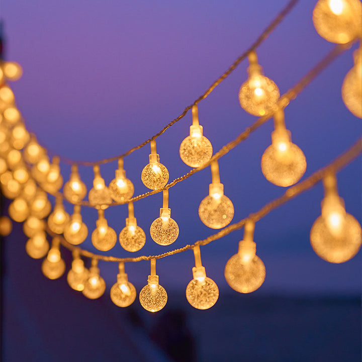 Camping LED string lights with globe bulbs, IP55 waterproof, perfect for outdoor ambience