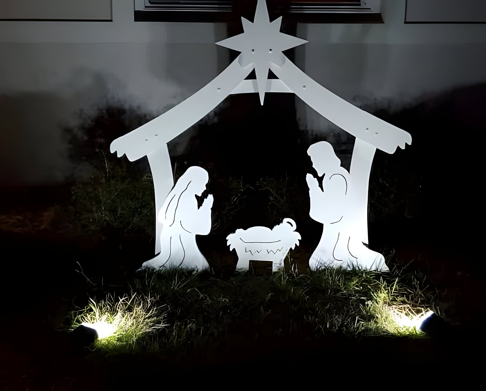 Holy Family nativity set for outdoor Christmas yard decor. Durable religious holiday display for your lawn.