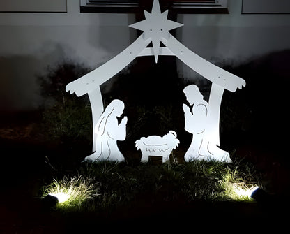 Holy Family nativity set for outdoor Christmas yard decor. Durable religious holiday display for your lawn.