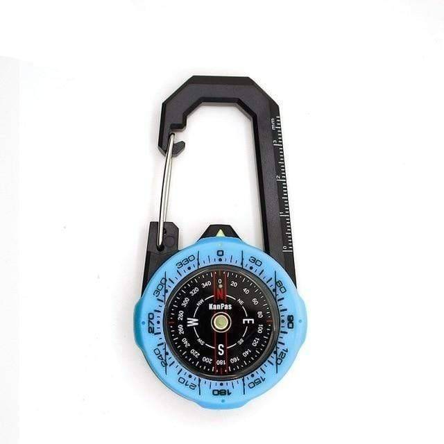 Adventure-ready compass with a durable carabiner, key for reliable outdoor navigation.