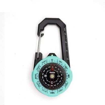 Portable camping compass with a handy carabiner, enhancing any outdoor gear collection.