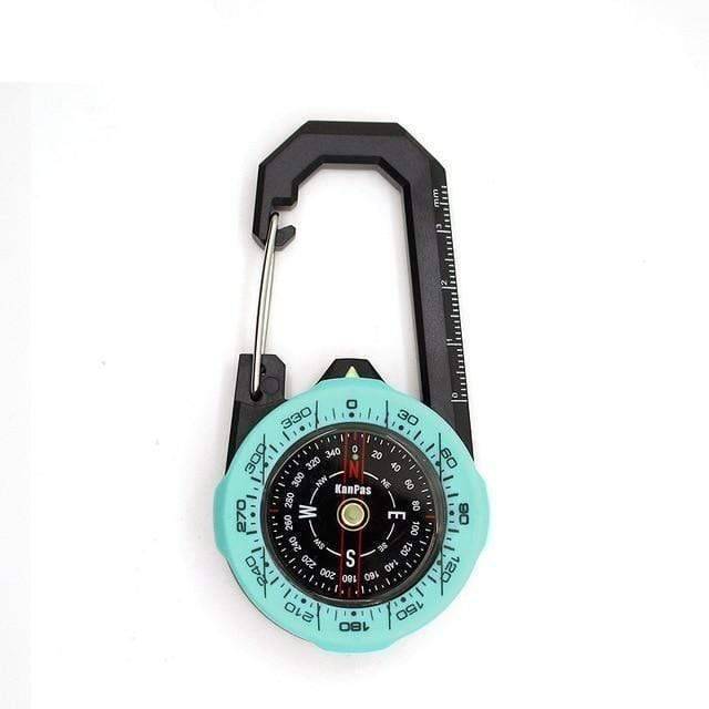 Portable camping compass with a handy carabiner, enhancing any outdoor gear collection.