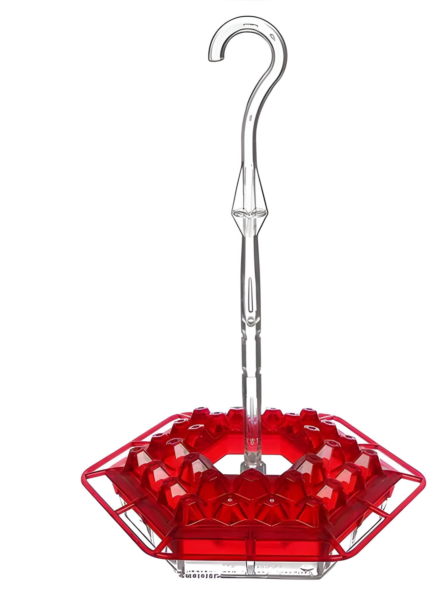 Hanging outdoor hummingbird feeder with ant moat, easy clean, ideal for backyard wildlife & nectar.