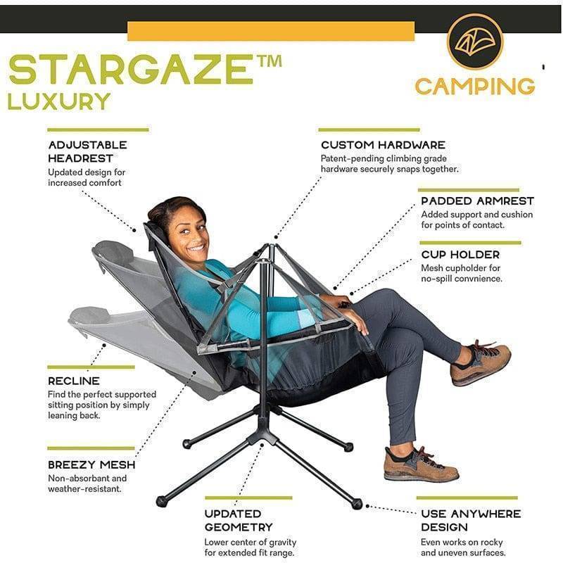Compact outdoor rocking chair with headrest pillow, portable design for fishing and garden