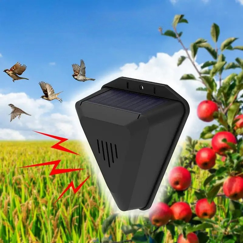Outdoor solar bird & pest repeller, waterproof humane animal deterrent for gardens & yard defense.