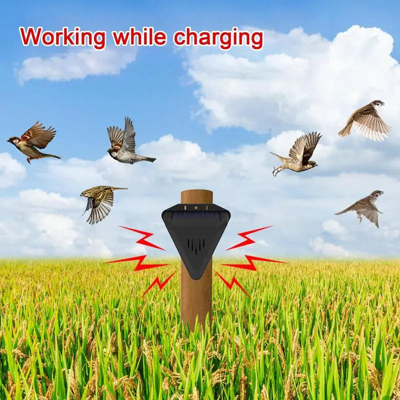 Humane solar pest repeller for gardens, protects yards from birds & animals, waterproof for outdoor use.