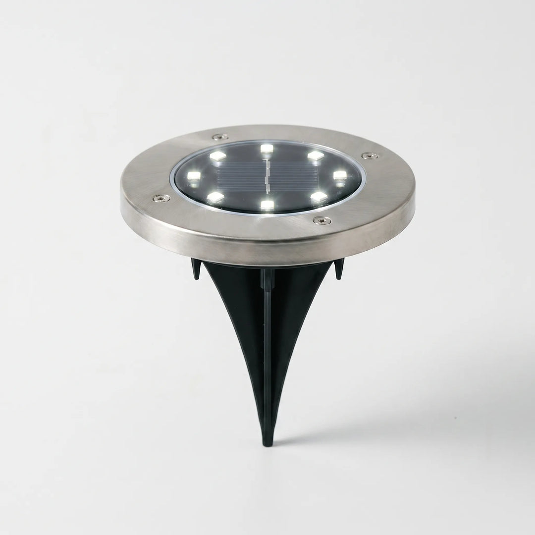 Easy-install solar disk lights for gardens & pathways; durable, solar-powered outdoor ground lighting.