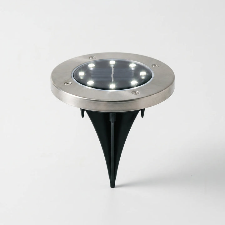 Easy-install solar disk lights for gardens & pathways; durable, solar-powered outdoor ground lighting.