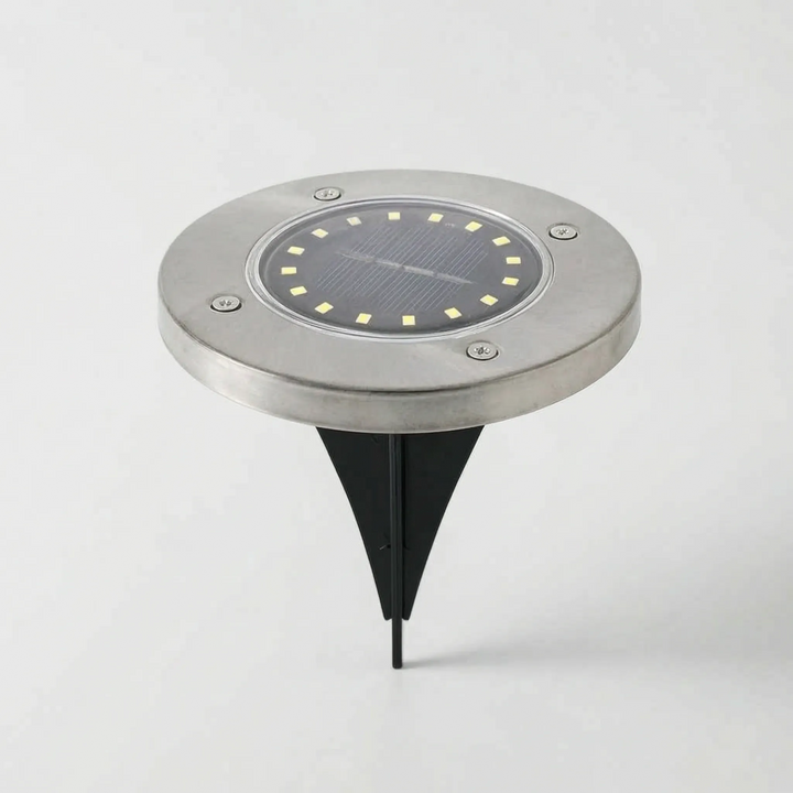 Durable outdoor solar disk lights, waterproof design for all-weather garden and landscape path lighting.