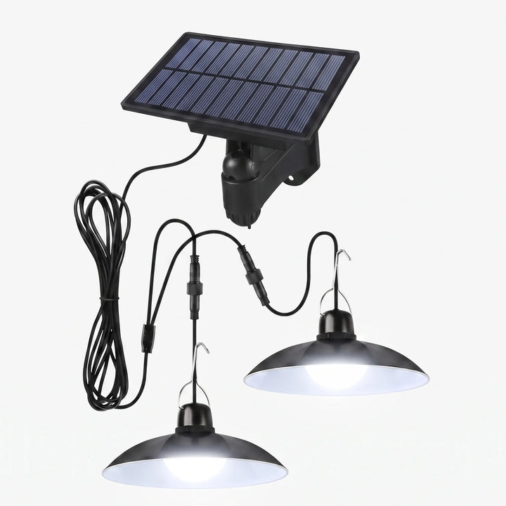 Energy-efficient outdoor solar pendant light for garden, patio, or gazebo lighting.