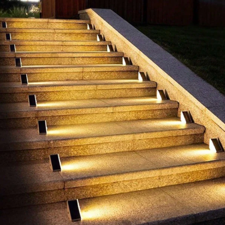 Outdoor solar LED stair lights for steps, pathways & garden decor, energy-efficient & waterproof.