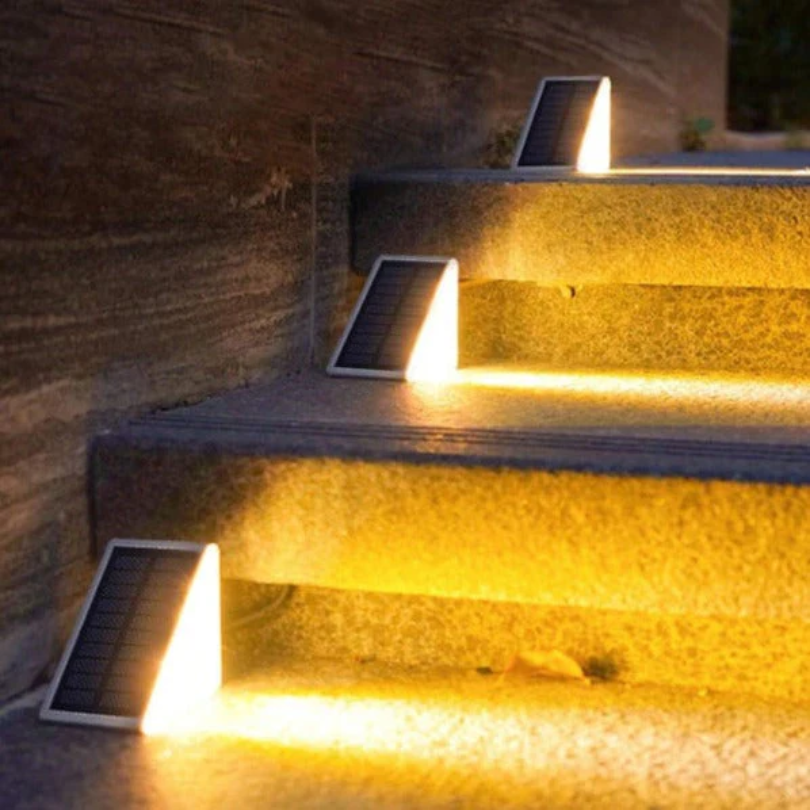 Modern solar-powered stair lights for safe & aesthetic outdoor steps, pathways, and garden ambience.