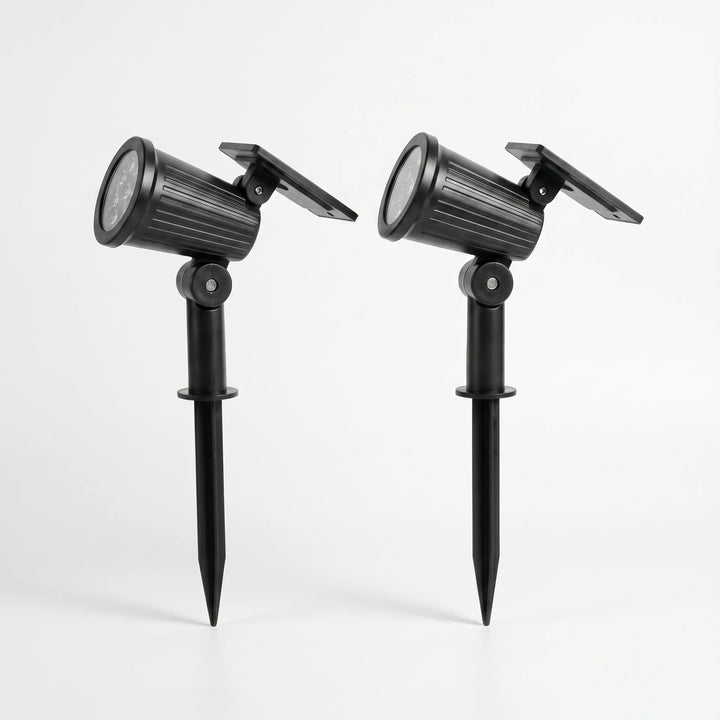 Energy-saving solar outdoor spotlight, adjustable for landscape accent lighting, dusk to dawn.