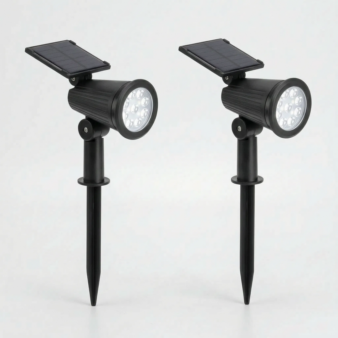 Illuminate your garden with an adjustable solar powered spotlight, energy-saving and wireless.