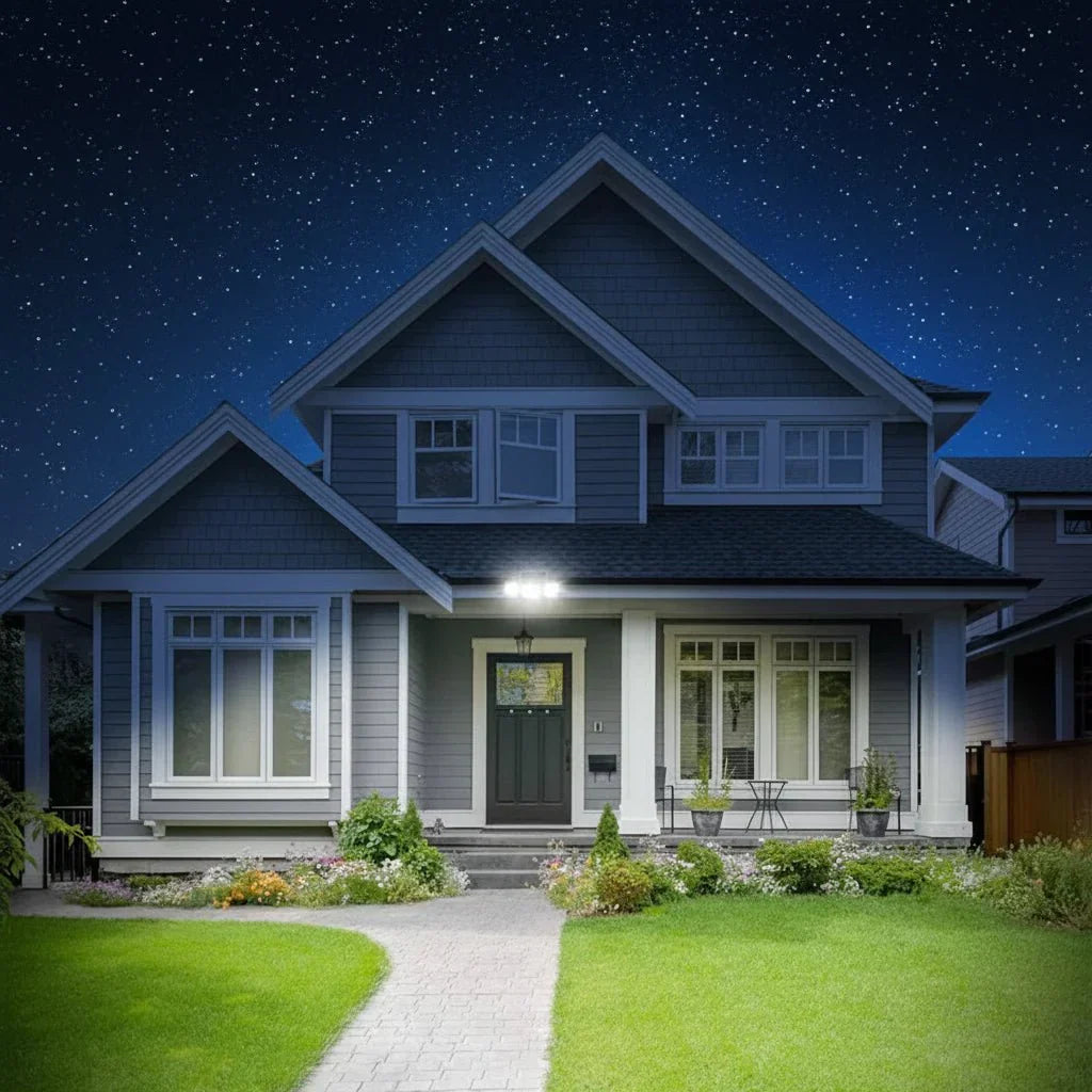 Bright outdoor solar security light with motion sensor, remote control, and easy installation.