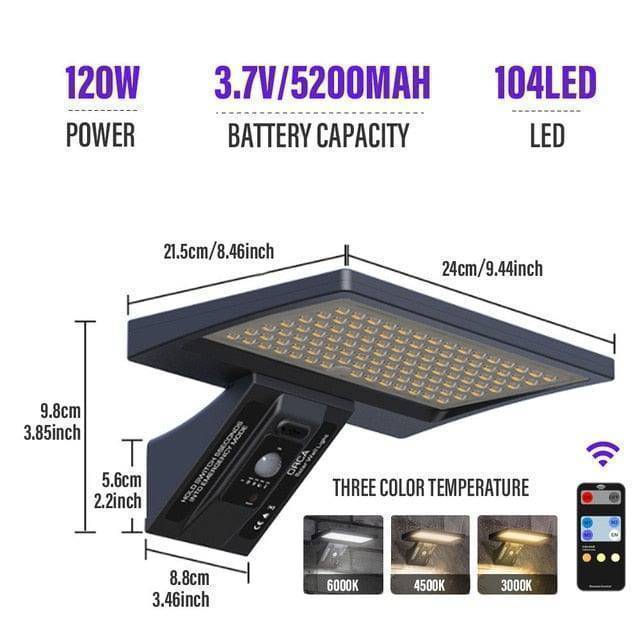 Array of outdoor solar street lights, IP65 waterproof LED lamps lining a long pathway